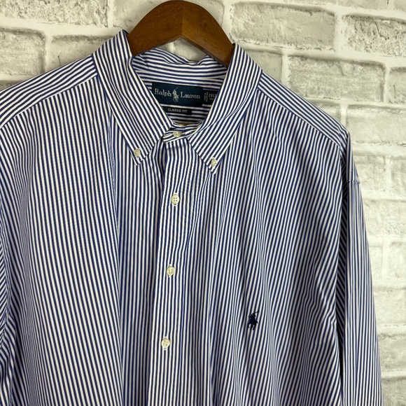Ralph Lauren Classic Fit Nautical Blue Vertical Striped Button Down Shirt 2XLT - Picture 1 of 7